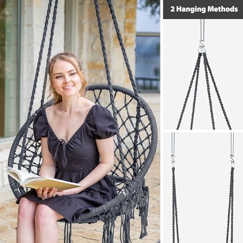 SUNCREAT Hammock Chair Hanging Macrame Swing, Pack of 2, Grey
