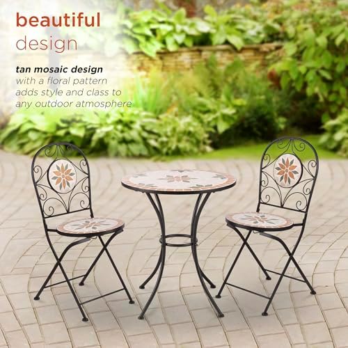 Alpine Corporation Indoor/Outdoor 3-Piece Mosaic Bistro Set Folding Table and...