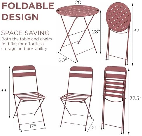 Alpine Corporation VTFAM168A-RD 3-Piece Red Metal Folding Bistro Set – 20&quo...