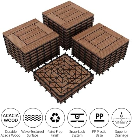 Topeakmart 27PCS Interlocking Deck Tiles 12x12 Patio Flooring, Brown
