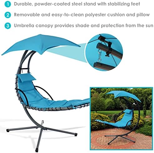 Sunnydaze Floating Chaise Lounger Swing Chair with Umbrella Canopy - Curved S...