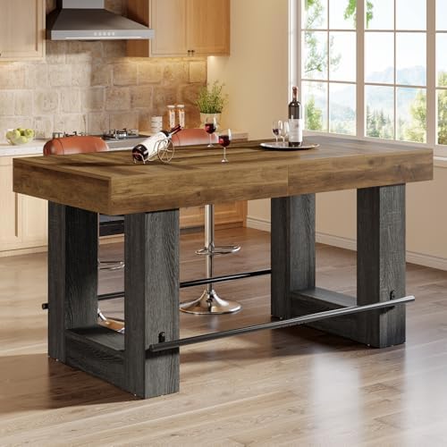 Tribesigns 63-Inch Bar Height Table, Large Wooden High Top Pub Table with Met...