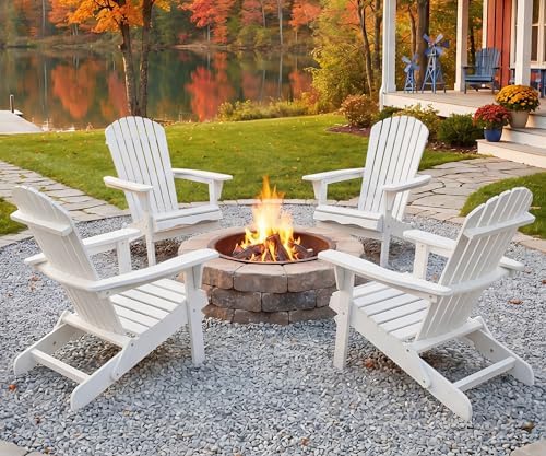 Outdoor Folding Adirondack Chair Set of 2,Wooden Patio Chairs,White