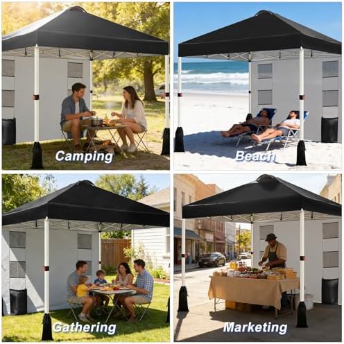 WEIZE 10x10 Pop Up Canopy Tent, 1-Button Push Setup Canopy Tent with 1 Sidewa...