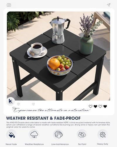 KINGYES Double Side Table with 1.6'' Umbrella Hole, HDPE Adirondack E...