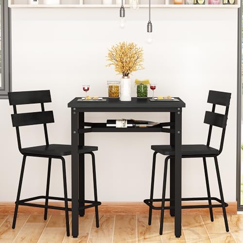 Hooseng 3 Piece Bar Table and Chairs Set, Counter Height Small Dining Table w...