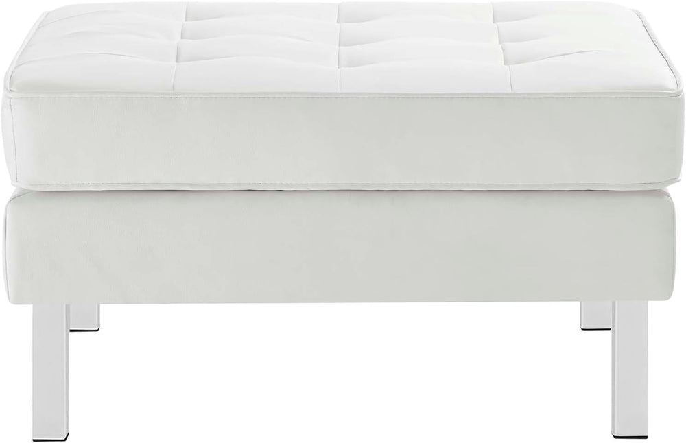 Modway Loft Tufted Button Faux Leather Upholstered Square Ottoman in Silver W...
