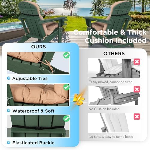 nalone Folding Adirondack Chairs Set of 2 with Cushion with Cup Holder, HDPE ...