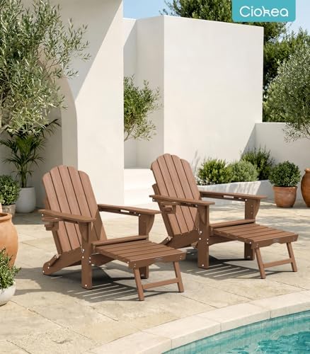 Ciokea Rocking Adirondack Chairs Set of 2 with Retractable Ottoman (Teak)
