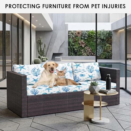 Patio Cushion Covers, 8 Pcs, Stretch, Outdoor, Coastal Marine