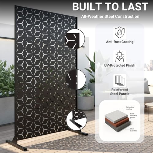 6FT Metal Privacy Screen Outdoor – Decorative Laser Cut Privacy Fence Panel f...