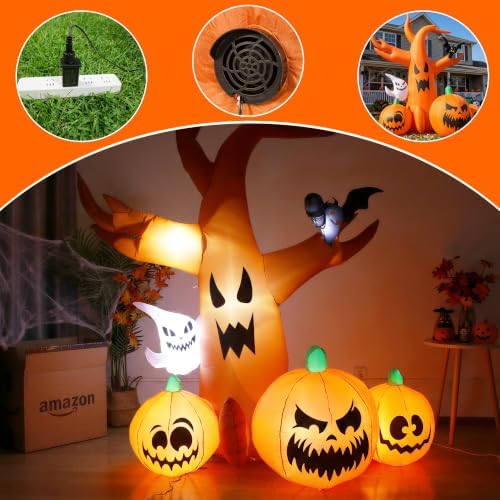 7.9 FT Halloween Inflatable Spooky Tree Outdoor Decor with Built-in LED Light...