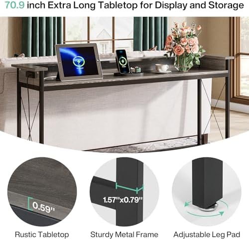 Tribesigns Sofa Table with Outlets and USB Ports, 70.9 inch Extra Long Consol...