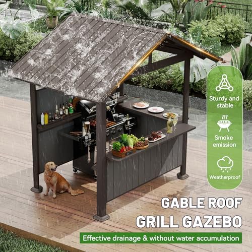 Grill Outdoor BBQ Hardtop Metal Gazebo 9.4X6.2FT Patio Grill Pergola