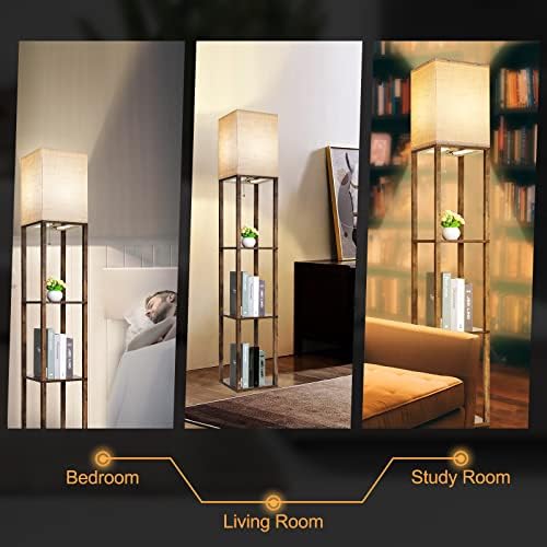 RUNTOP Floor Lamp with Shelves, Modern Shelf Lamp for Display Storage, 3 Colo...