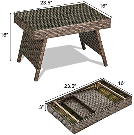 LDAILY Outdoor Side Table, Portable Wicker Coffee Table with Rattan and Steel...