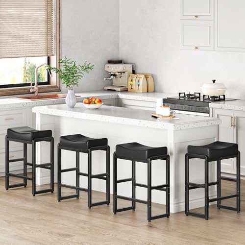 HOOBRO Bar Stools Set of 2, Counter Height Bar Stools, Saddle Barstools