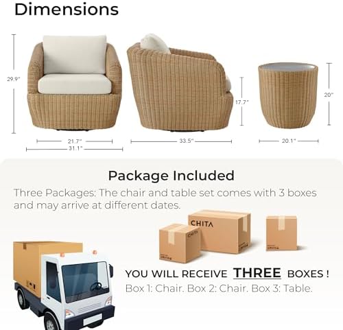 CHITA 3-Pieces Patio Wicker Bistro Set, Outdoor Furniture Set, Brown