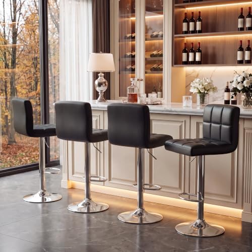 Homall Bar Stools Set of 4, Modern PU Leather Adjustable Swivel Barstools wit...