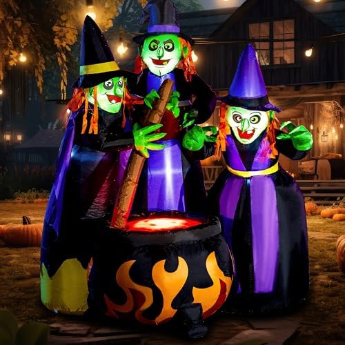 Joiedomi 6 FT Tall Halloween Inflatables Three Witch Around Cauldron with Fla...
