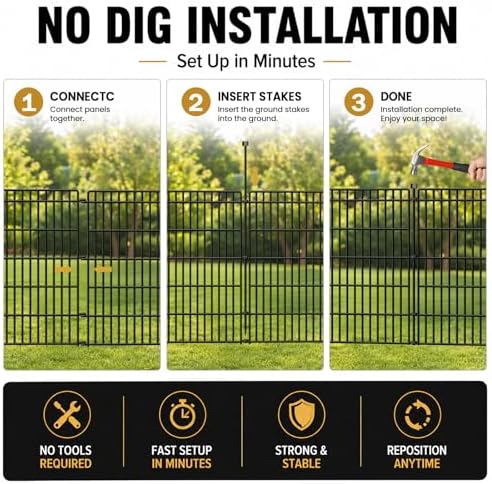 No Dig Garden Fence, Dog Fencing Outdoor for Yard, 10 Panels