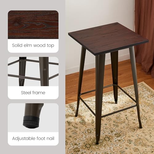 Glitzhome Square Bar Table, 41.25" H Elm Wood Top Bistro Pub Table with ...