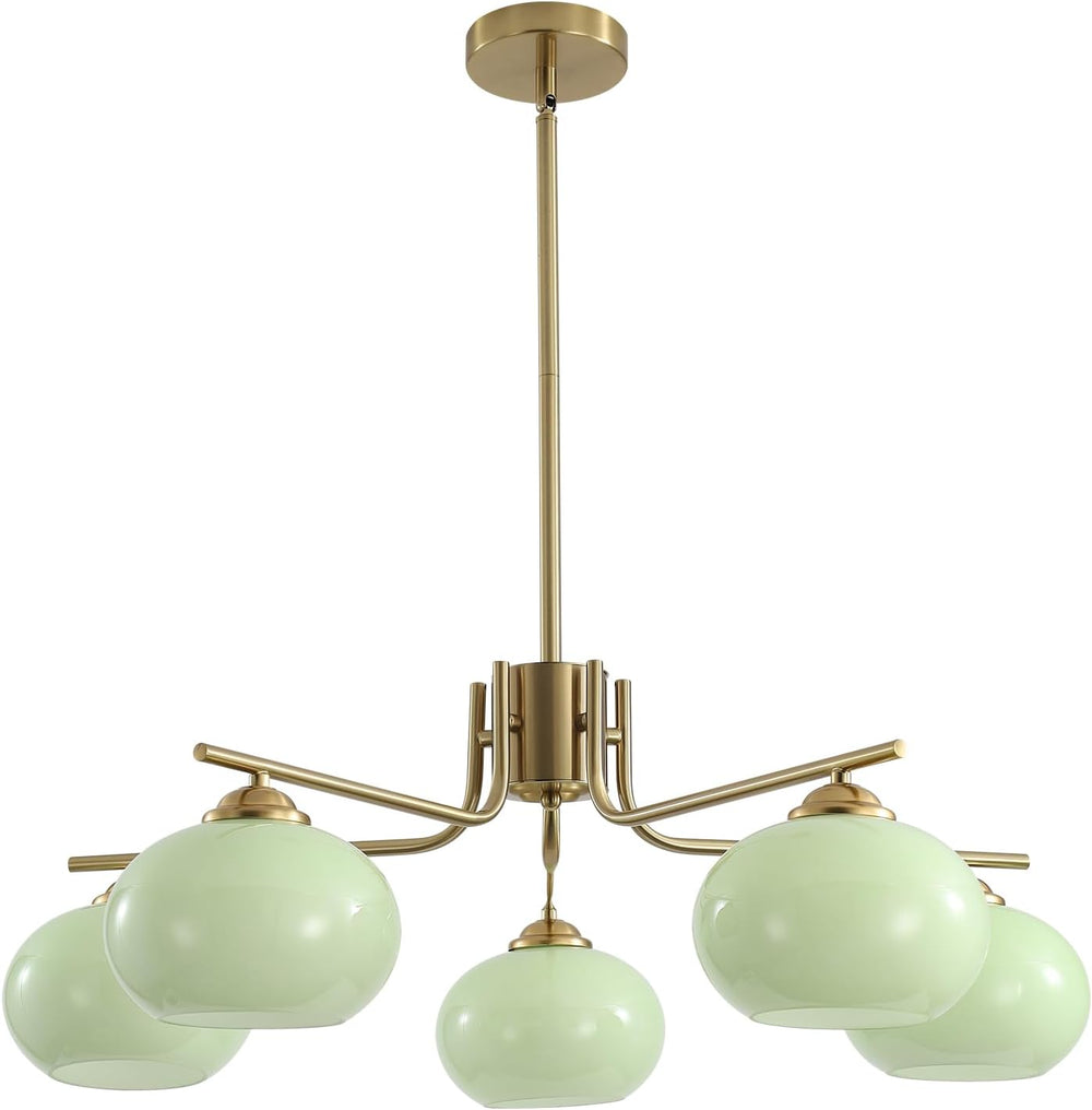 KCO Lighting Green Glass Pendant Light 5 Light Large Globe Chandelier Brushed...