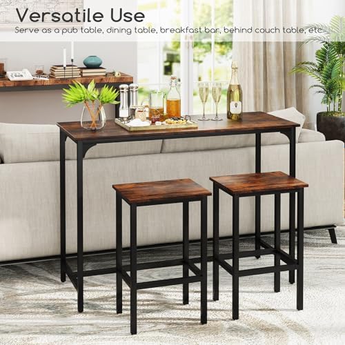 COSTWAY 3-Piece Dining Table Set, 47.5" Counter-Height Kitchen Table Set