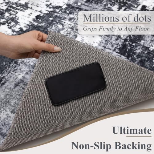 Sasttie 8x10 Washable Area Rug, Modern Abstract Large Carpet, Black & White