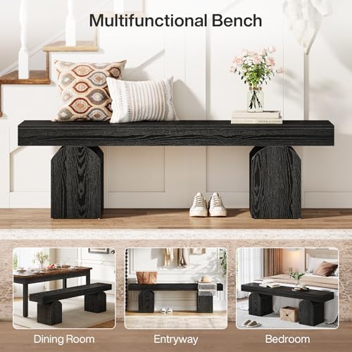Tribesigns Entryway Bench, 59" Long Black Shoe Bench with Arched Bases, ...