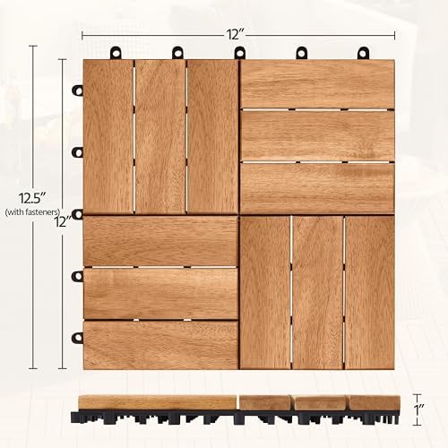 Yaheetech 108PCS Acacia Wood Deck Tiles Interlocking Patio Flooring,Wood