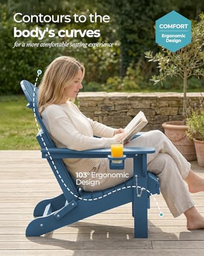 Ciokea Folding Adirondack Chairs Set of 2 HDPE All-Weather, Navy Blue