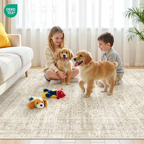 8x10 Area Rugs for Living Room,Large Washable Rug,Beige