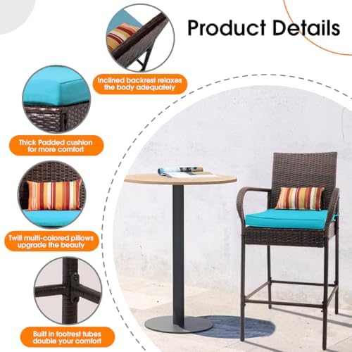 Sundale Outdoor Wicker Bar Stool Set of 2, Patio Counter Height Pub Chair