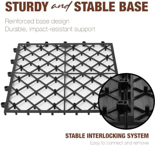 Acacia Wood Interlocking Deck Tiles, Patio & Backyard Tile, 12 in, 9 PCS