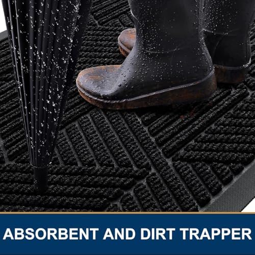 Smiry Front Door Mat Outside Entrance, Low Profile Rubber Doormat, 47x32