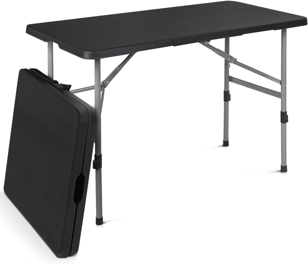 Athena Collection 4ft Folding Table Plastic Fold-in-Half Table, Black