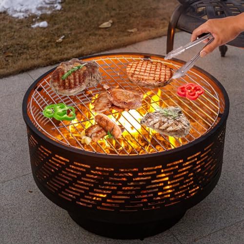 OutVue 26 Inch Wood Burning Fire Pits with Grill & Lid