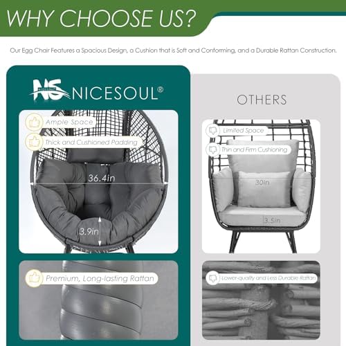 NICESOUL Patio Egg Chair with Ottoman, Indoor Outdoor Egg-Shell Lounge Chair,...