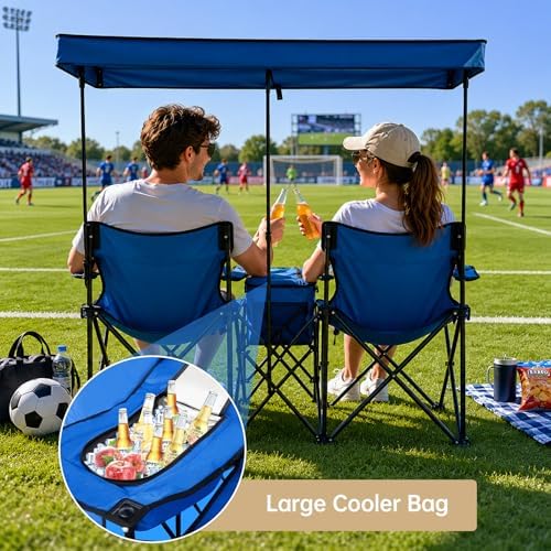 Double Beach Chair with Canopy Shade Oversized Camping Chairs with Canopy, Co...
