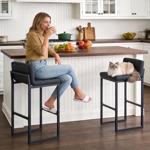 FIRAVOE Bar Height Bar Stools Set of 2, Modern Tall Counter Stool, Faux Leath...