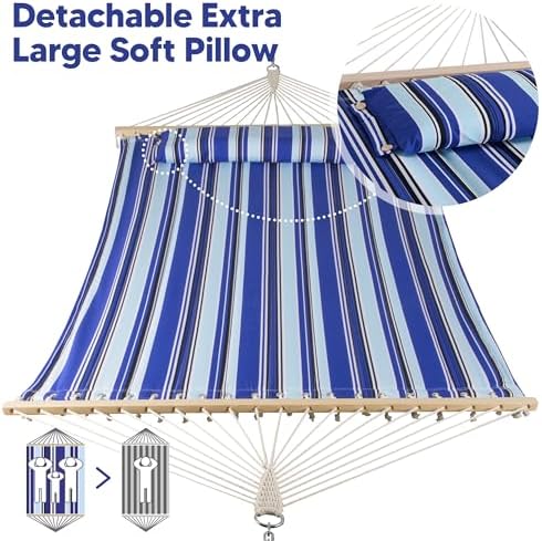 SUNCREAT Hammocks Quilted Fabric Hammock, Max 475lbs Capacity, Blue Stripes