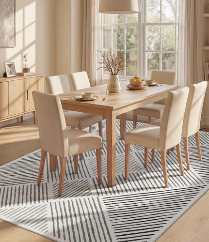 YIHOUSE 5‘x7' Washable Black and White Rug, Modern Area Rug for Living Room