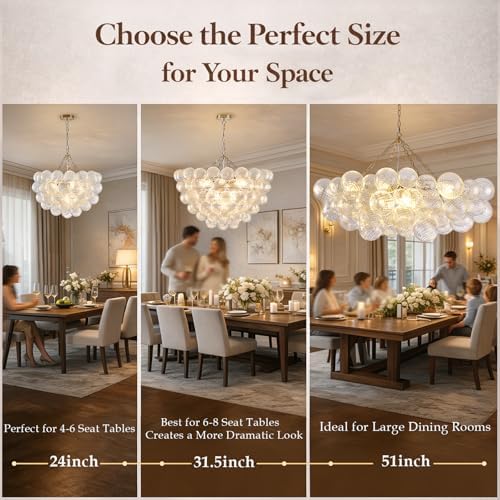 Dia 24" Bubble Chandelier, 5-Light Clear Hand Blown Glass Chandelier Gol...