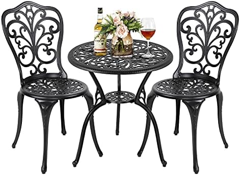 Nuu Garden 3 Piece Outdoor Bistro Table Set, All Weather Cast Aluminum Patio ...