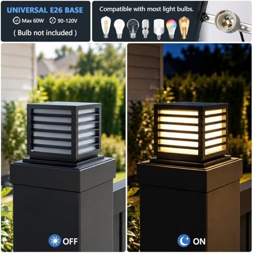 Outdoor Post Cap Lights, 9.8" × 8.3" Modern Luxury Post Lantern, Ma...