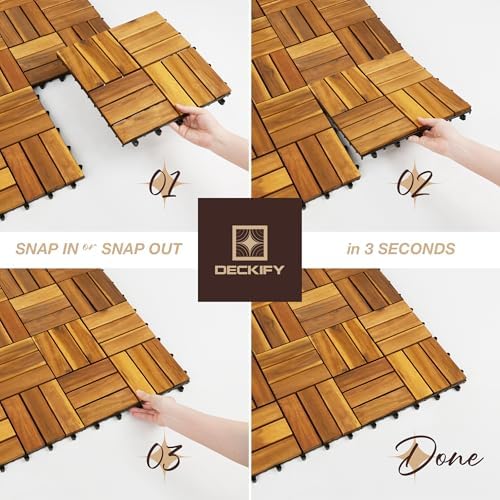 9-Piece Acacia Wood Interlocking Deck Tiles, Golden Teak Crossed