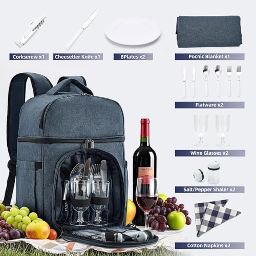 Vogano Picnic Backpack & Accessories – Insulated Picnic Set for 2 Person ...