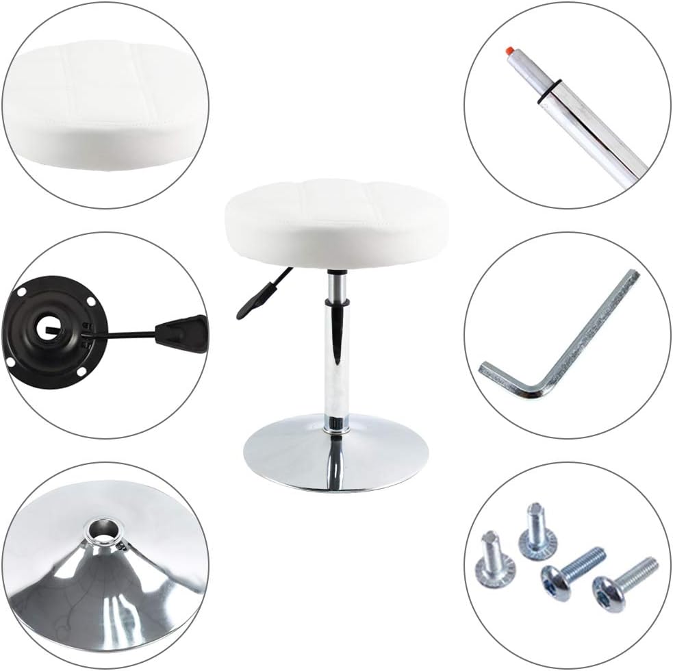 FURWOO Adjustable Swivel Barstool, White, PU Leather, 32cm Diameter, 220lbs M...