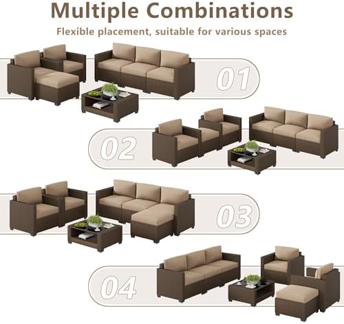 LOUVIXA 7 Piece Outdoor Patio Furniture Set, Rattan Chairs Glass Table Wicker...